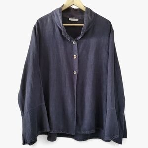 BRYN WALKER Dusty Blue 100% Linen Raglan ¾ Sleeve Button Front Jacket | Blazer L